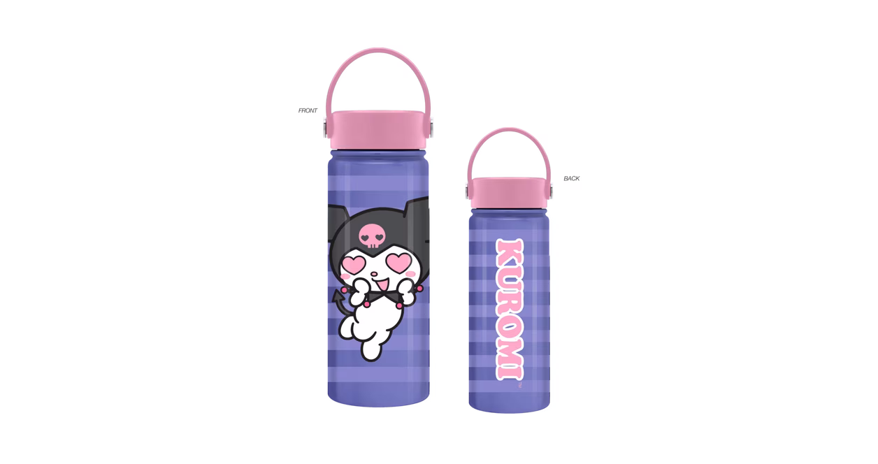 GameStop Sanrio Kuromi Heart Eyes Purple Stripes 20oz Stainless Steel Water Bottle with Swivel Handle