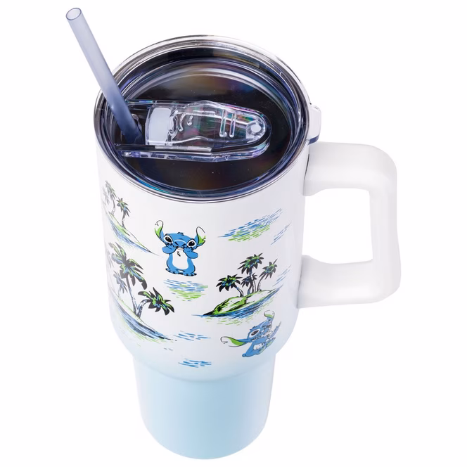 GameStop Disney Lilo and Stitch Vintage Sketch Palm Trees and Flowers 40oz Stainless Steel Tumbler with Handle