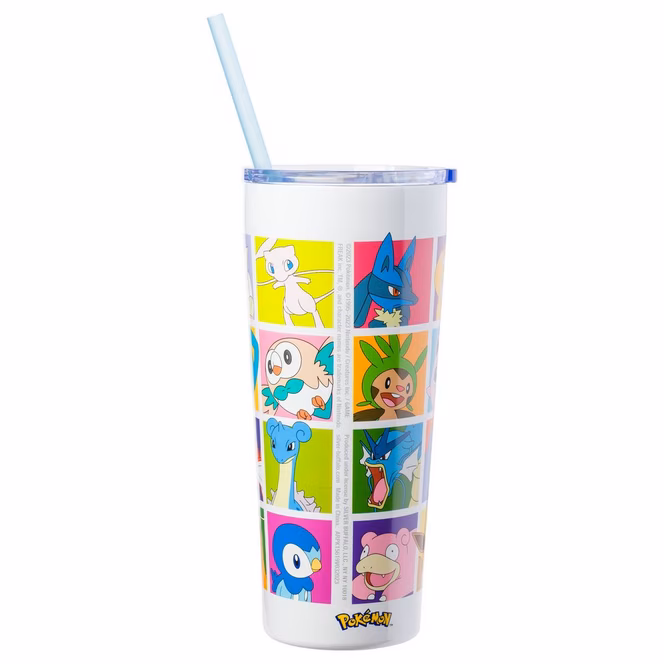 GameStop Pokemon Character Grid 22oz Double Walled Stainless Steel Tumbler with Straw