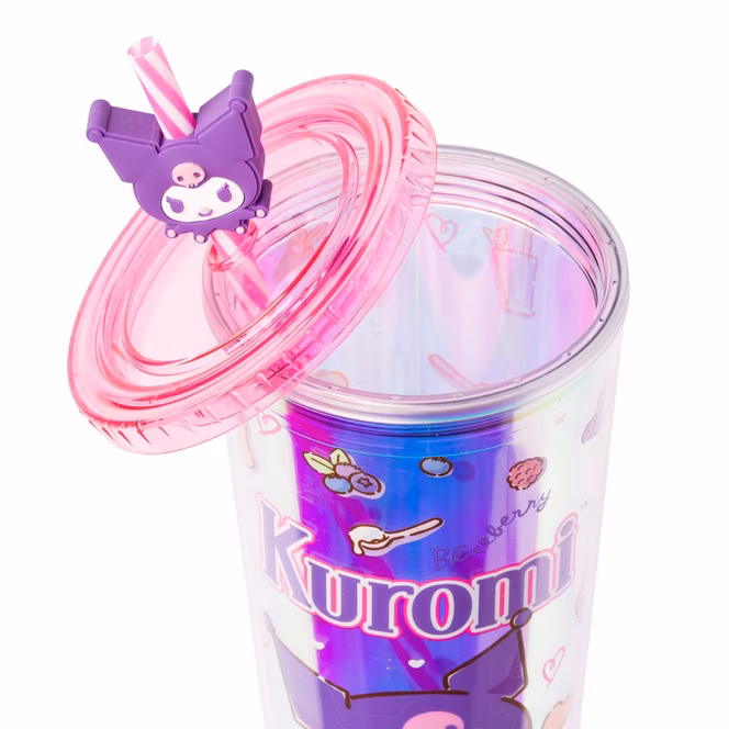 GameStop Sanrio Kuromi Flipping Pancake Icons Iridescent 24 oz Plastic Cold Cup with Lid and Topper Straw