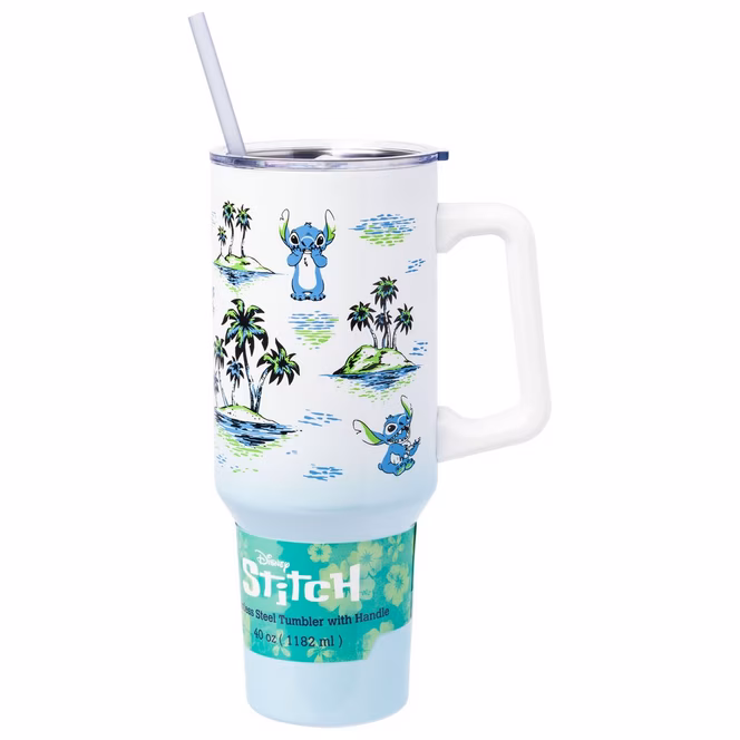 GameStop Disney Lilo and Stitch Vintage Sketch Palm Trees and Flowers 40oz Stainless Steel Tumbler with Handle