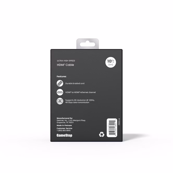 GameStop GameStop Ultra High Speed HDMI 10ft Cable for PlayStation 4/5, Xbox One, Xbox Series X/S, Nintendo Switch, PC