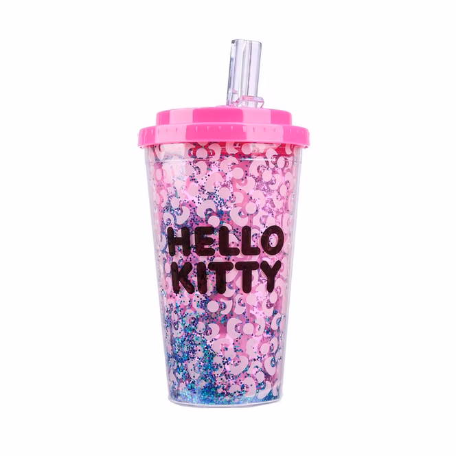 GameStop Hello Kitty Flip Straw Water Bottle with Glitter
