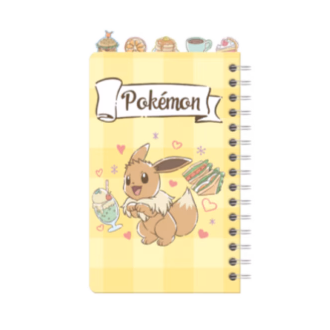 GameStop Pokemon Tossed Cafe Food Characters And Icons 8x5 Inch Spiral Tabbed Notebook