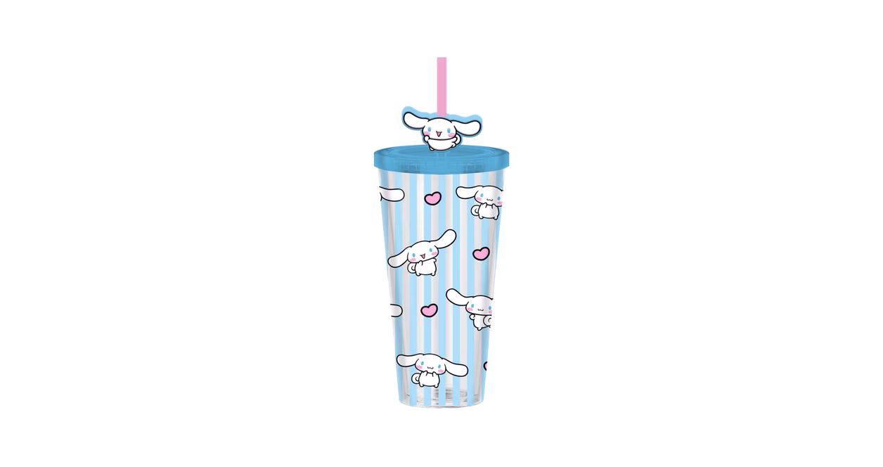 GameStop Sanrio Cinnamoroll Stripe Pattern 24oz Plastic Cold Cup with Lid And Topper Straw