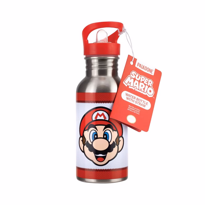 GameStop Super Mario Metal Water Bottle with Straw
