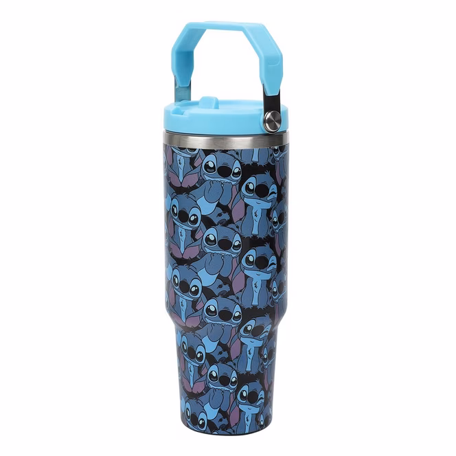 GameStop Lilo and Stitch All-Over Stitch Print 40oz Stainless Steel Tumbler with Bucket Handle