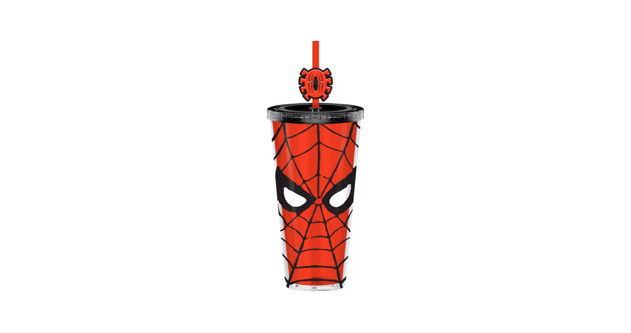 GameStop Marvel Spider-Man 24oz Plastic Cold Cup with Lid and Topper Straw