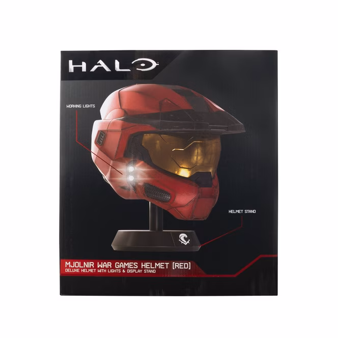 GameStop Jazwares Halo MJOLNIR War Games Helmet (Red) with Lights and Display Stand