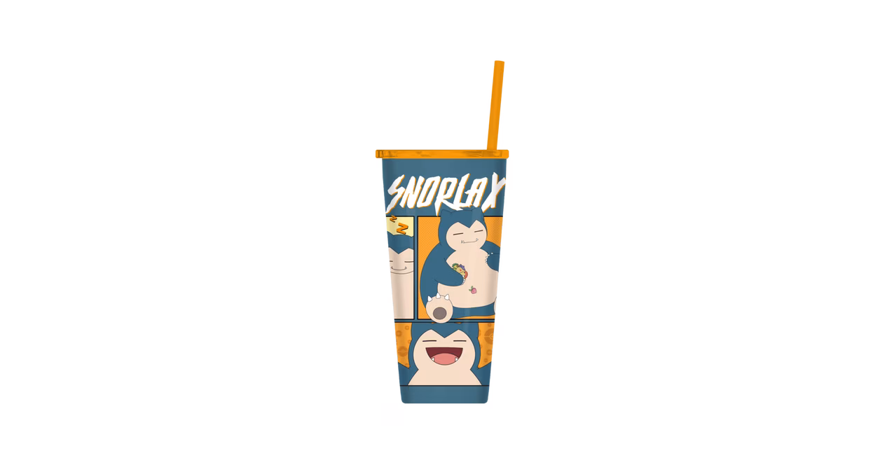 GameStop Pokemon Snorlax Pose Panels Double Walled Stainless Steel 22oz Tumbler with Straw