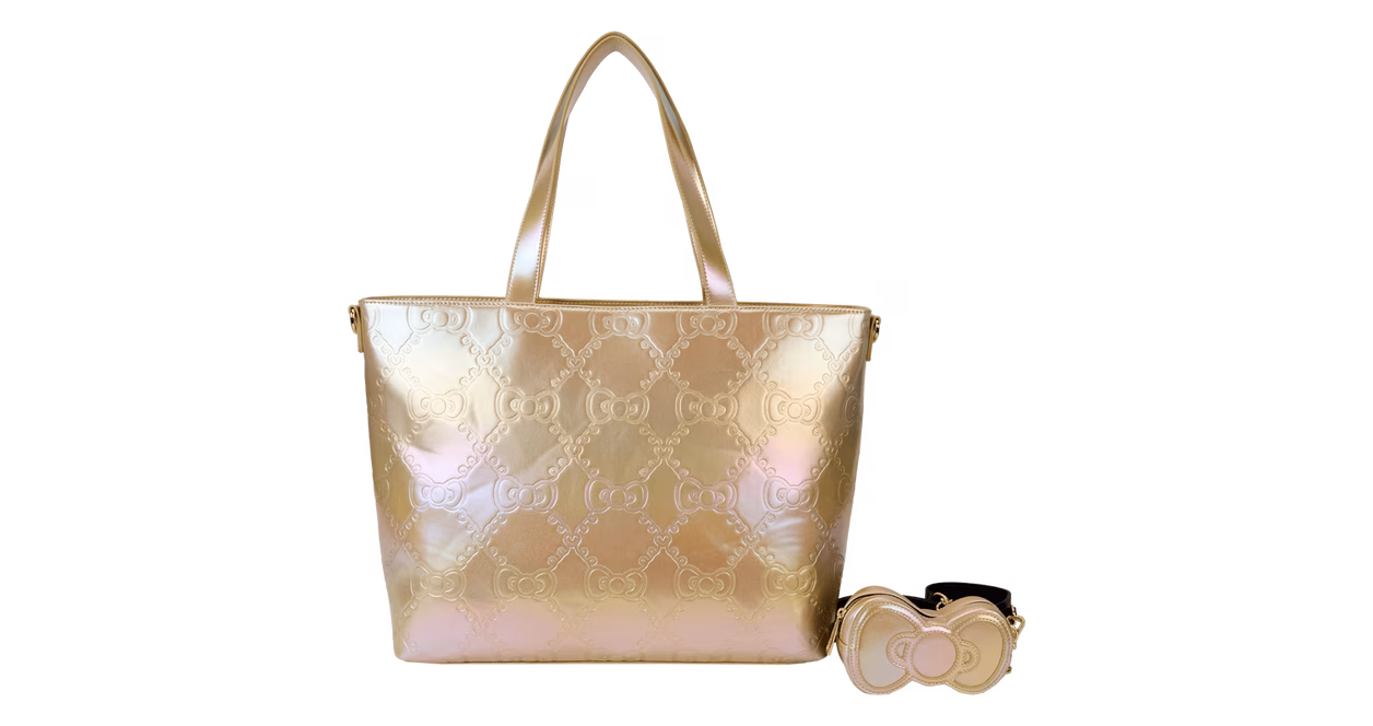GameStop Loungefly Sanrio 50th Anniversary Hello Kitty Metallic Gold Tote Bag With Coin Bag