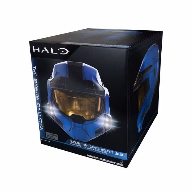 GameStop Jazwares Halo MJOLNIR War Games Helmet (Blue) with Lights and Display Stand