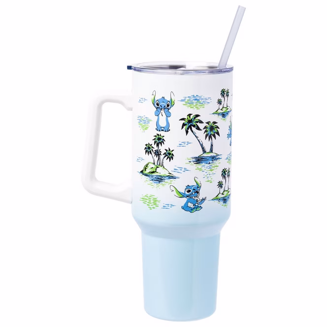 GameStop Disney Lilo and Stitch Vintage Sketch Palm Trees and Flowers 40oz Stainless Steel Tumbler with Handle