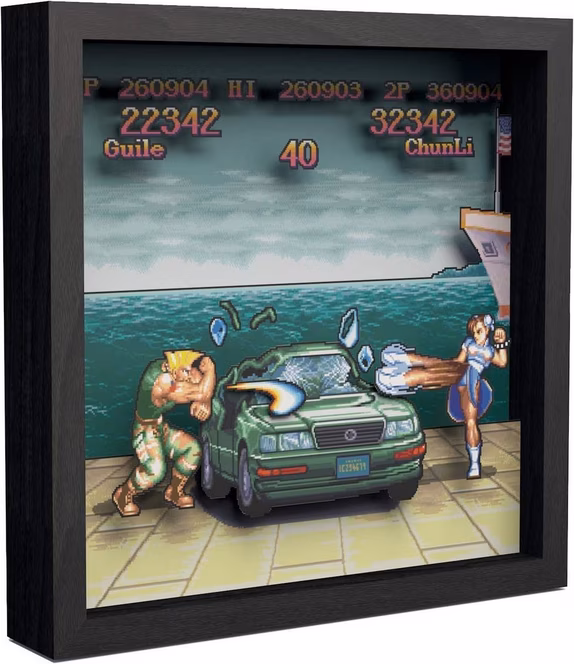 GameStop Pixel Frames Street Fighter II Car Scene 3D Shadow Box Framed Decor Wall Art