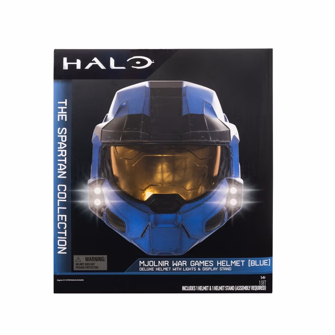 GameStop Jazwares Halo MJOLNIR War Games Helmet (Blue) with Lights and Display Stand