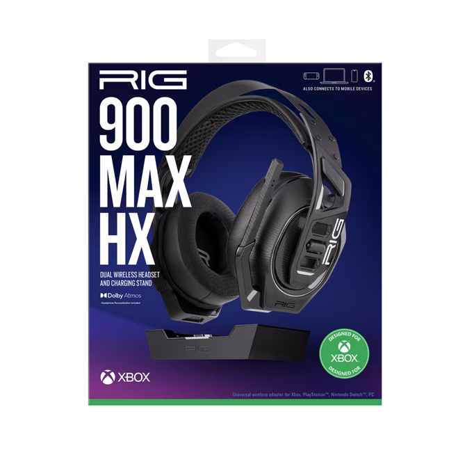 GameStop RIG 900 MAX HX Dual Wireless Gaming Headset for Xbox Series X/S, PC, PlayStation 4/5, and Switch - Black