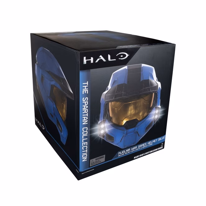 GameStop Jazwares Halo MJOLNIR War Games Helmet (Blue) with Lights and Display Stand