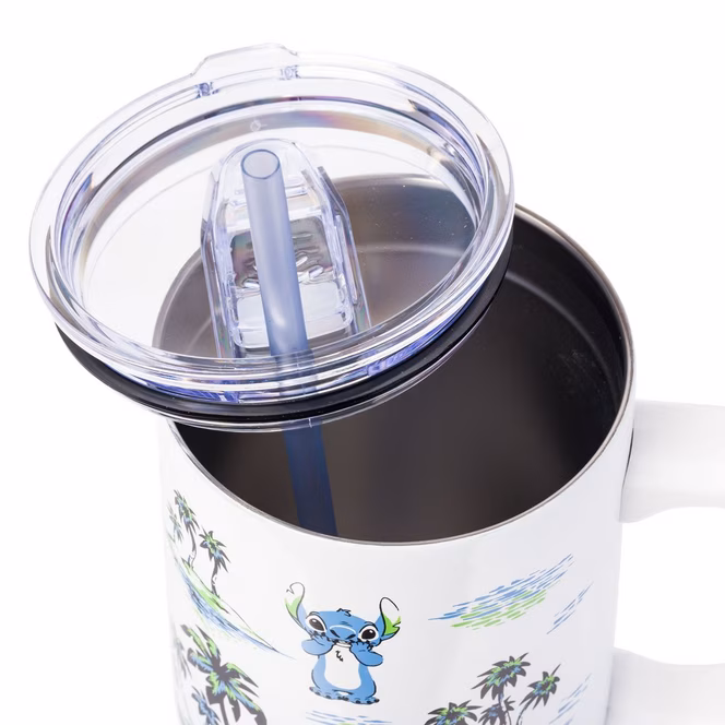 GameStop Disney Lilo and Stitch Vintage Sketch Palm Trees and Flowers 40oz Stainless Steel Tumbler with Handle
