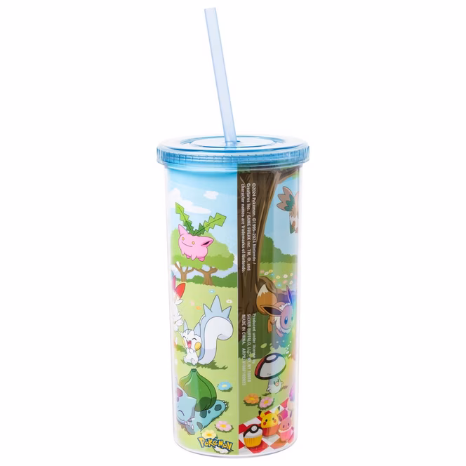 GameStop Pokemon Blossom Picnic 20oz Plastic Tall Cold Cup with Lid and Straw