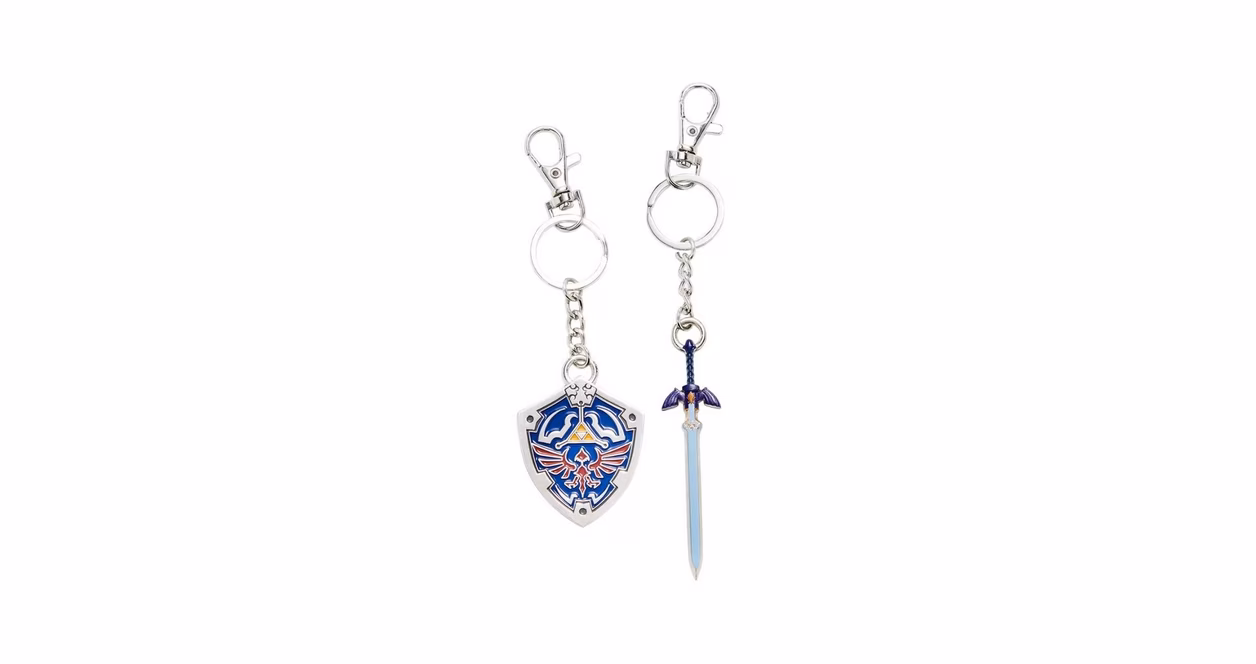 GameStop The Legend of Zelda Shield and Sword Metal Enamel Fill Best Friend Keychain Set