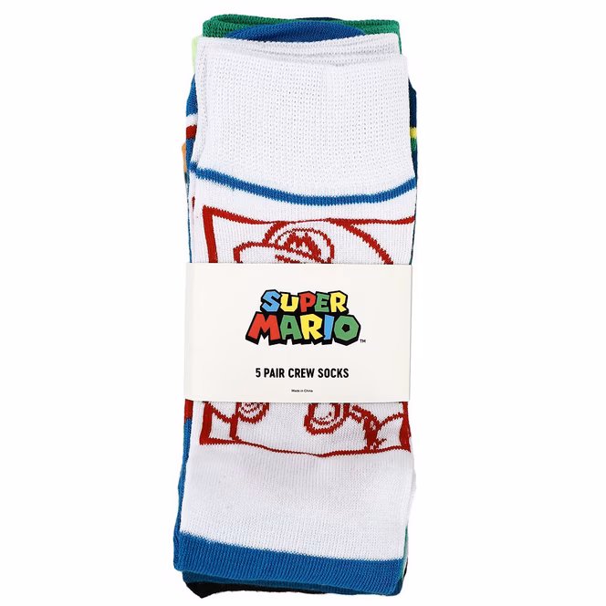 GameStop Super Mario Bros. Split Character Crew Socks 5 Pack