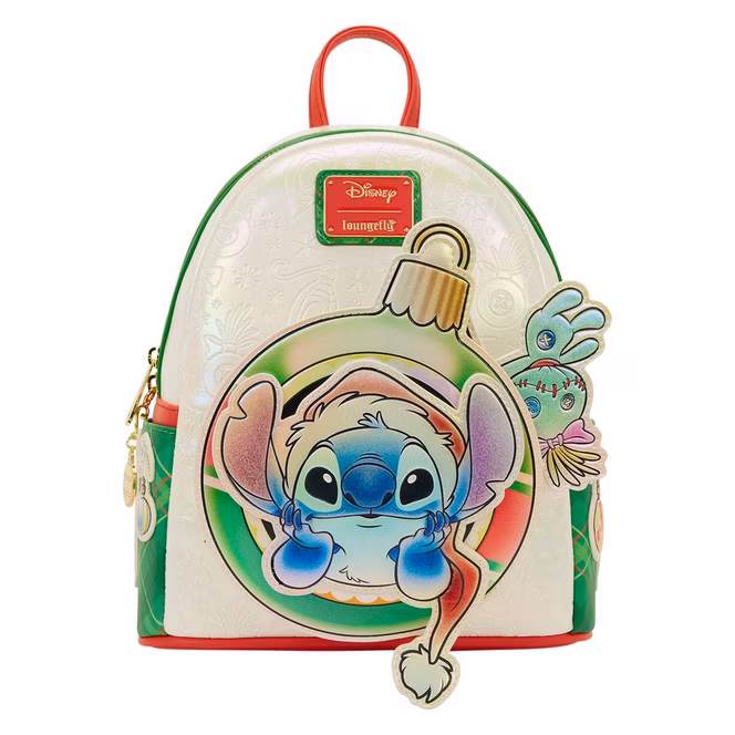 GameStop Loungefly Disney Stitch and Scrump Iridescent Holiday Ornament Mini Backpack