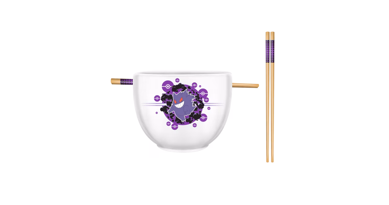 GameStop Pokemon Gengar Ramen 20oz Ceramic Bowl with Chopsticks Set