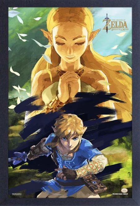 GameStop The Legend of Zelda: Breath of the Wild Zelda and Link 11-in x 17-in Framed Wall Poster