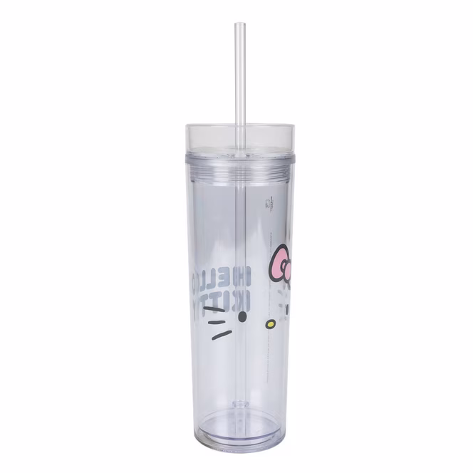 GameStop Hello Kitty Face Clear 16 oz Slim Water Bottle with Straw