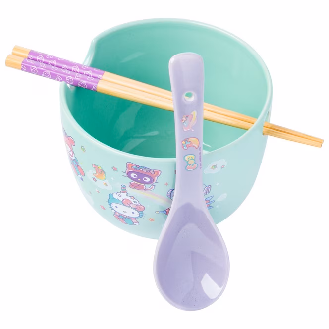 GameStop Hello Kitty and Friends Dreamland Space Quad Ceramic Ramen 20oz Bowl with Chopsticks and Spoon