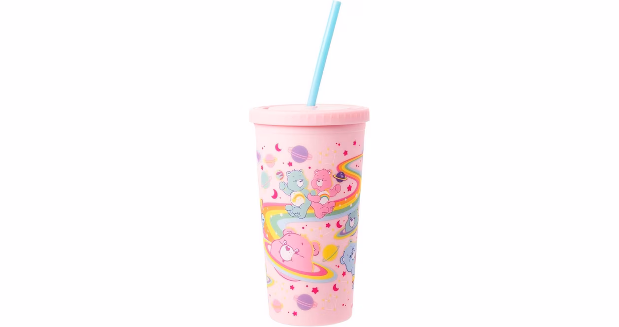 GameStop Care Bears Cosmic Rainbow Stars Matte Finish 20oz Tall Plastic Tumbler