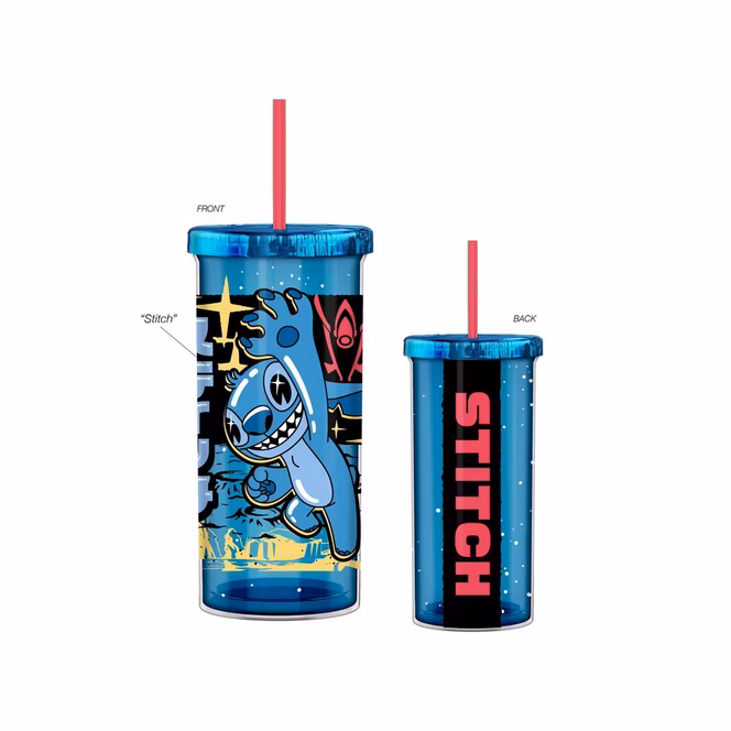 GameStop Lilo and Stitch Space Scout Leap Metallic 20oz Plastic Cold Cup with Lid and Straw