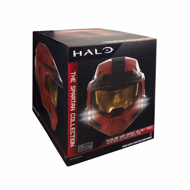 GameStop Jazwares Halo MJOLNIR War Games Helmet (Red) with Lights and Display Stand