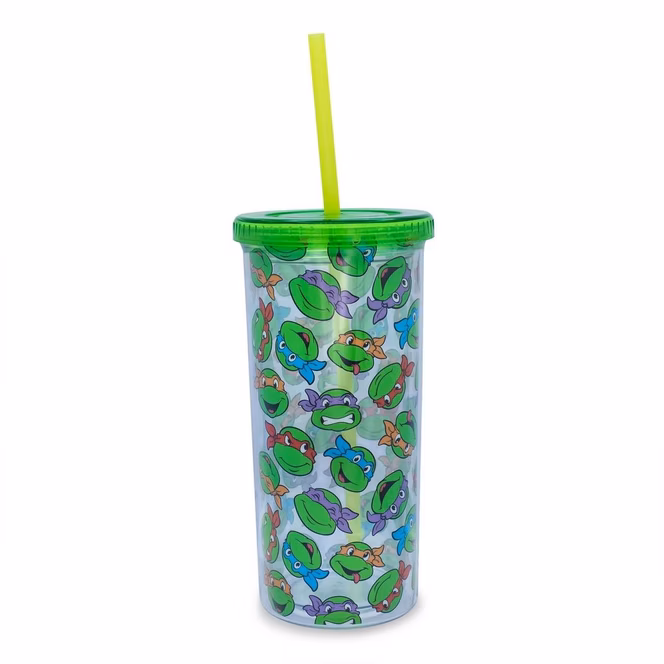 GameStop Teenage Mutant Ninja Turtles Multi Face Pattern 20oz Plastic Tall Cold Cup with Lid and Straw