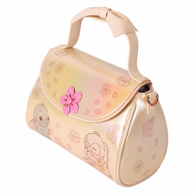 GameStop Loungefly Stitch and Angel Cherry Blossom Bow Handle Crossbody Bag