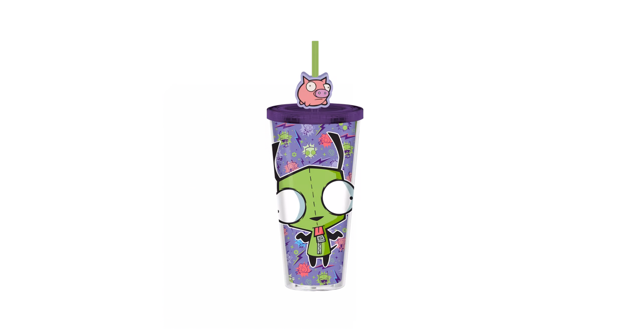 GameStop Invader Zim Gir 24oz Plastic Cold Cup with Lid and Topper Straw