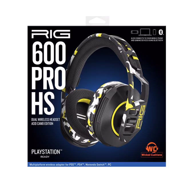 GameStop RIG 600 PRO HS Dual Wireless Gaming Headset with Wicked Cushions for PlayStation 4/5, Nintendo Switch and PC - Limited Edition Acid Camo