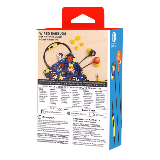 GameStop PowerA Wired Earbuds for Nintendo Switch - Pikachu Blossom