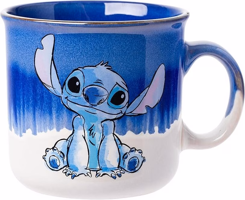 GameStop Lilo and Stitch Sketchy Seated Stitch Ohana Script Ceramic Camper 20oz Mug