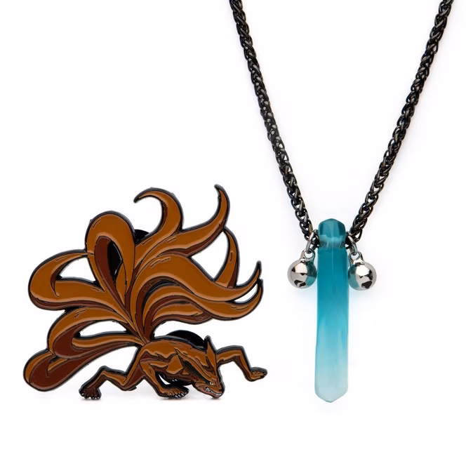 GameStop Naruto First Hokage Necklace With Nine Tail Pin Set Collector's Box