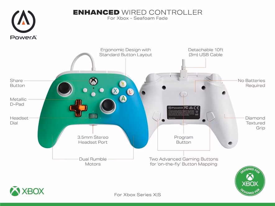 GameStop PowerA Enhanced Wired Controller for Xbox Series X/S - Seafoam Fade