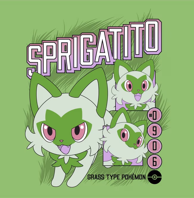 GameStop Pokemon Sprigatito Unsiex Short Sleeve Graphic T-Shirt GameStop Exclusive