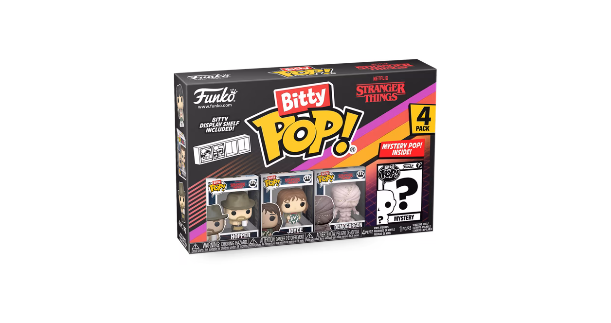 GameStop Funko Bitty POP! Stranger Things Vinyl Figure Set 4-Pack (Hopper, Joyce, Demogorgon (Closed Face), and Mystery Pop!)