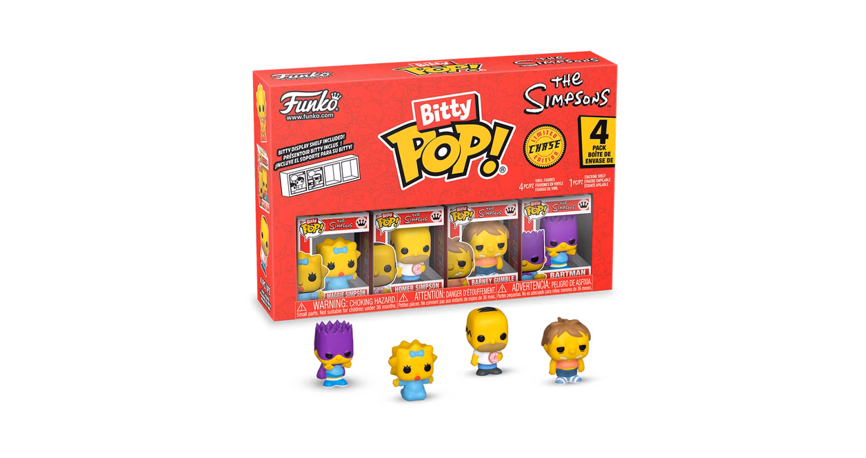 GameStop Funko Bitty POP! The Simpsons Vinyl Figure Set 4-Pack (Maggie Simpson, Homer Simpson,  Barney Gumble, and Mystery Pop!)