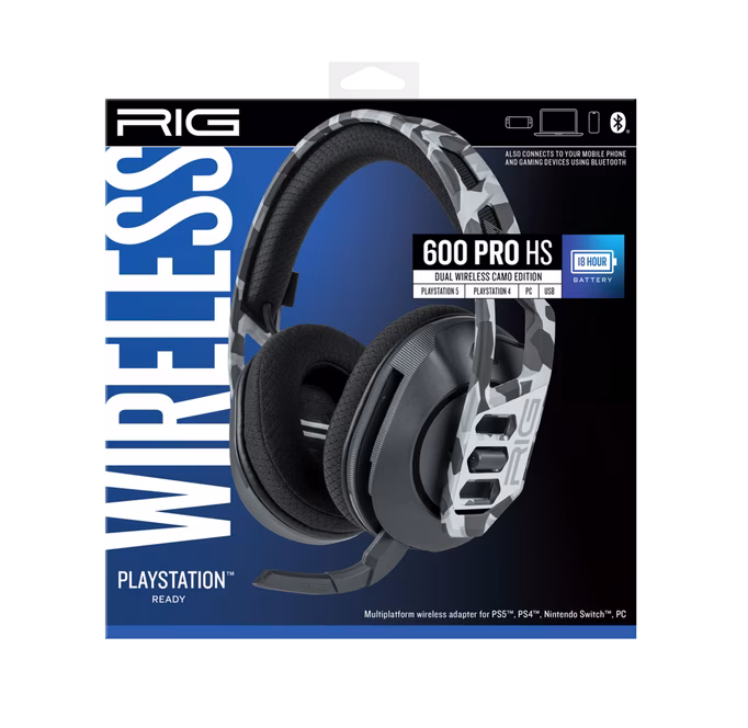 GameStop RIG 600 PRO HS Dual Wireless Gaming Headset with Bluetooth for PlayStation 4/5, Nintendo Switch and PC - Arctic Camo