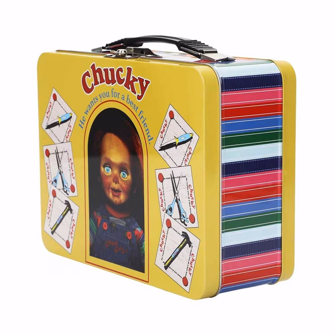 GameStop Childs Play Chucky Doll Box Yellow Tin Tote Lunchbox
