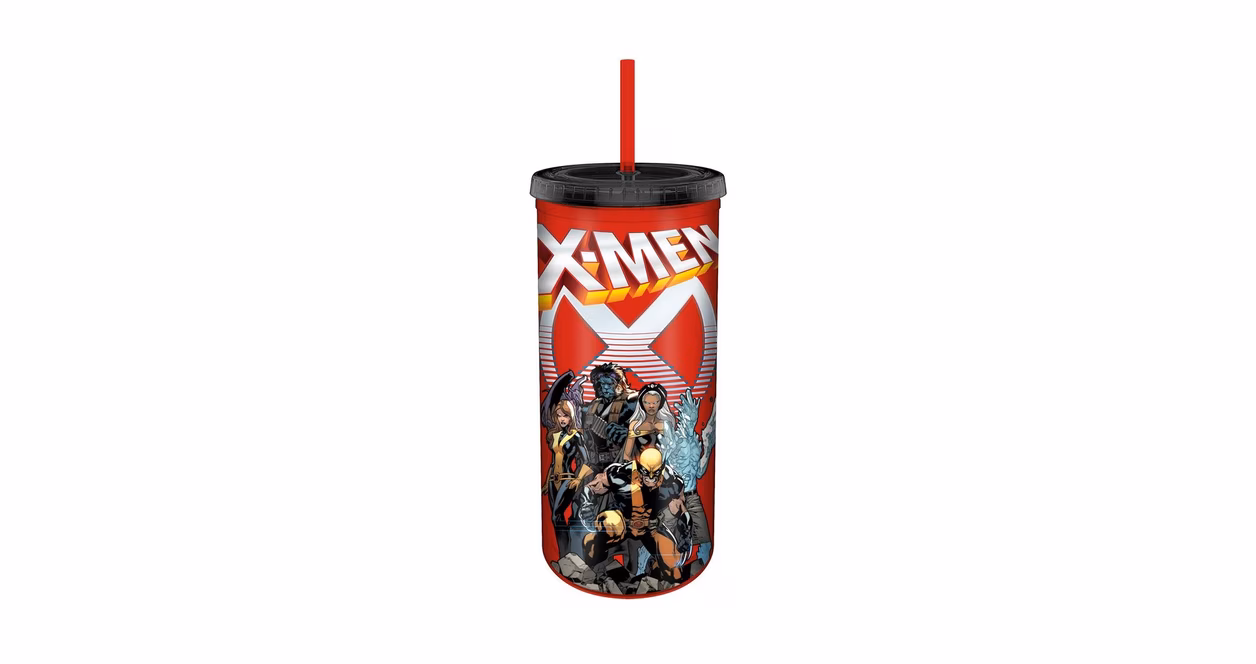 GameStop X-Men Future Crew Posed on Rocks 20oz Plastic Cold Cup with Lid and Straw