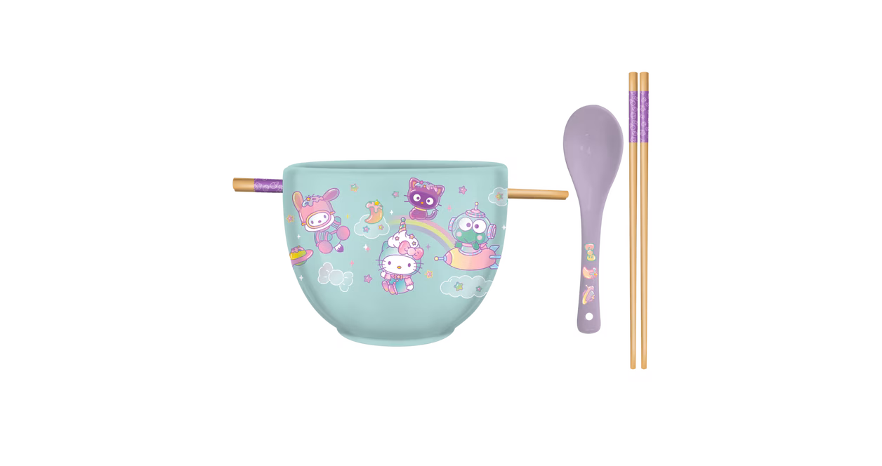 GameStop Hello Kitty and Friends Dreamland Space Quad Ceramic Ramen 20oz Bowl with Chopsticks and Spoon