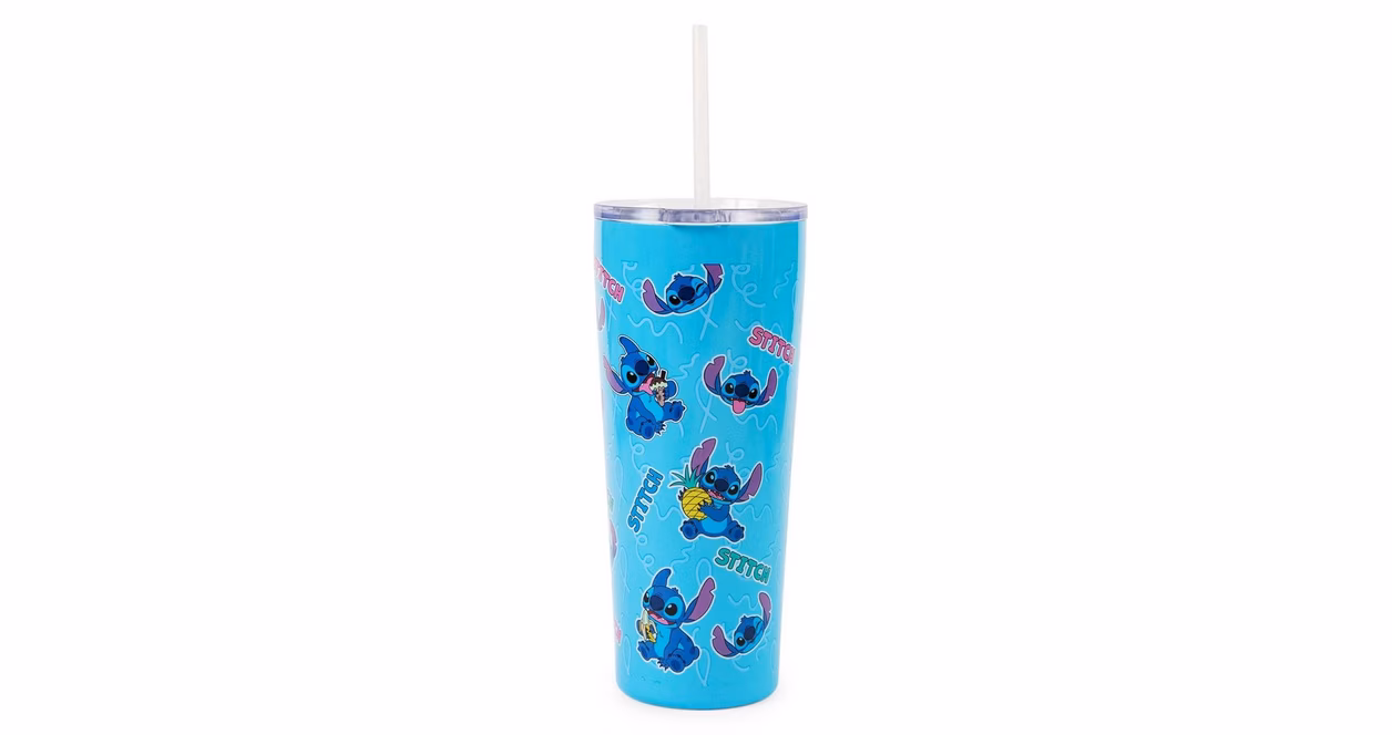 GameStop Silver Buffalo Disney Lilo & Stitch Snack Toss Double-Walled Stainless Steel 22oz Tumbler