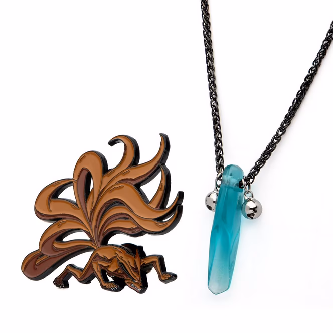GameStop Naruto First Hokage Necklace With Nine Tail Pin Set Collector's Box